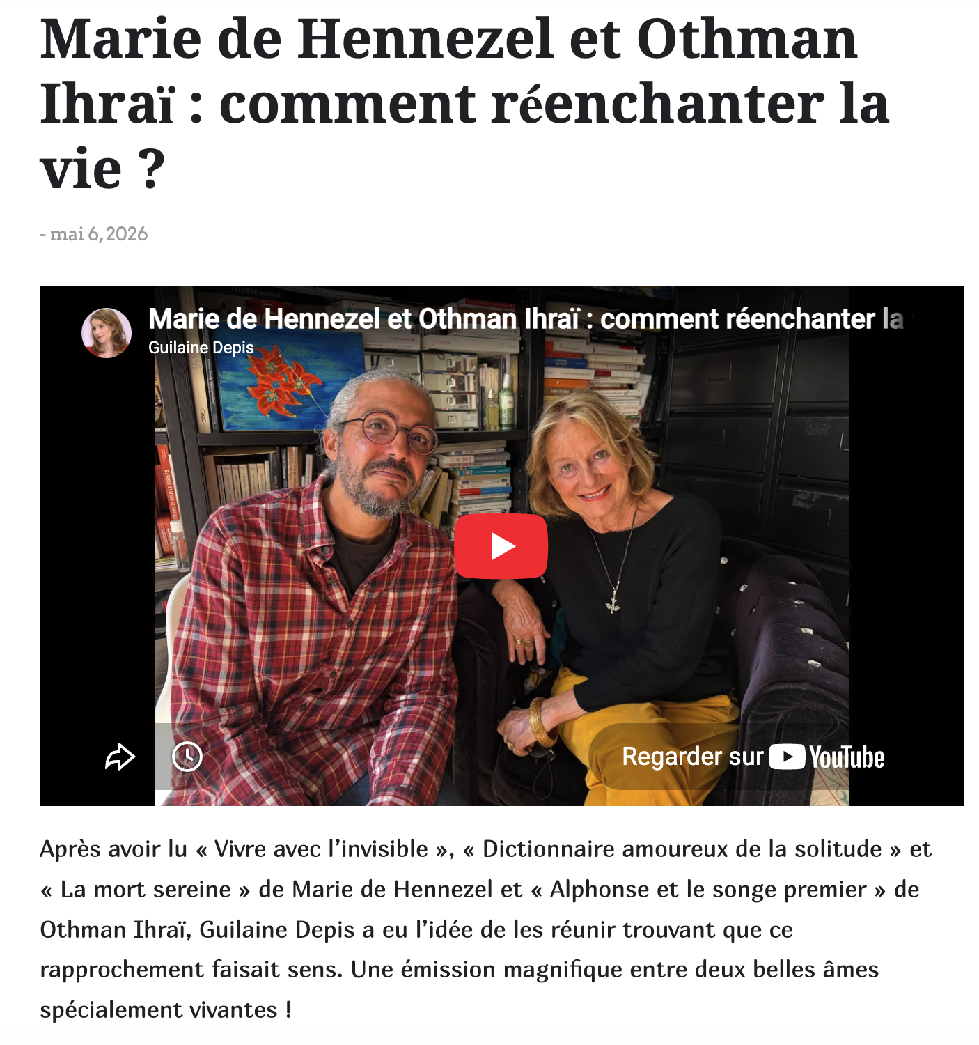 Marie de Hennezel et Othman Ihraï